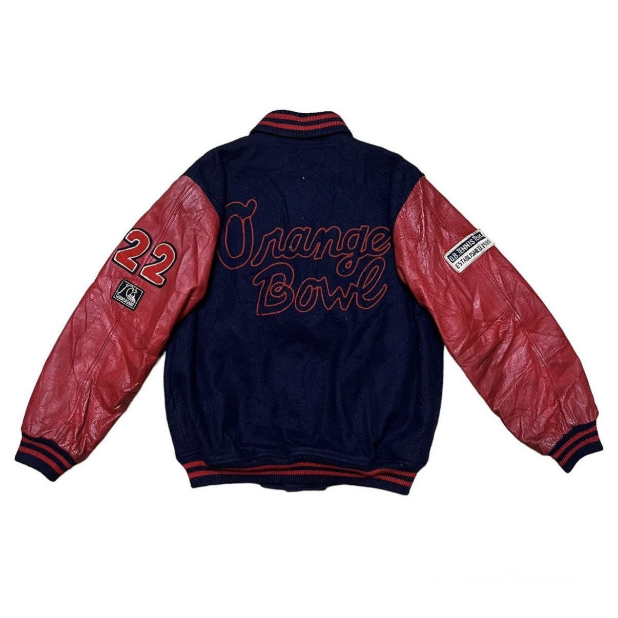 Vintage Vintage Orange Bowl Leather Sleeve Varsity Jacket Size US L / EU 52-54 / 3 - 2 Thumbnail