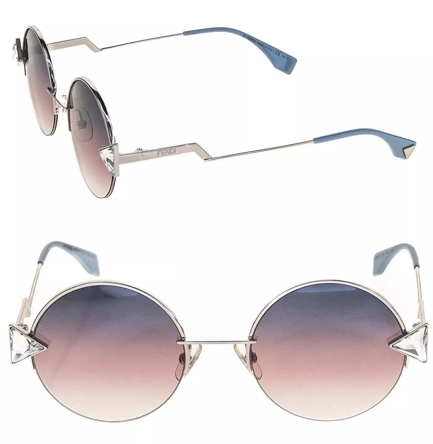 image of Fendi Iridia Ff0243S Crystal Silver Blue Triangle Metal 0243, Women's