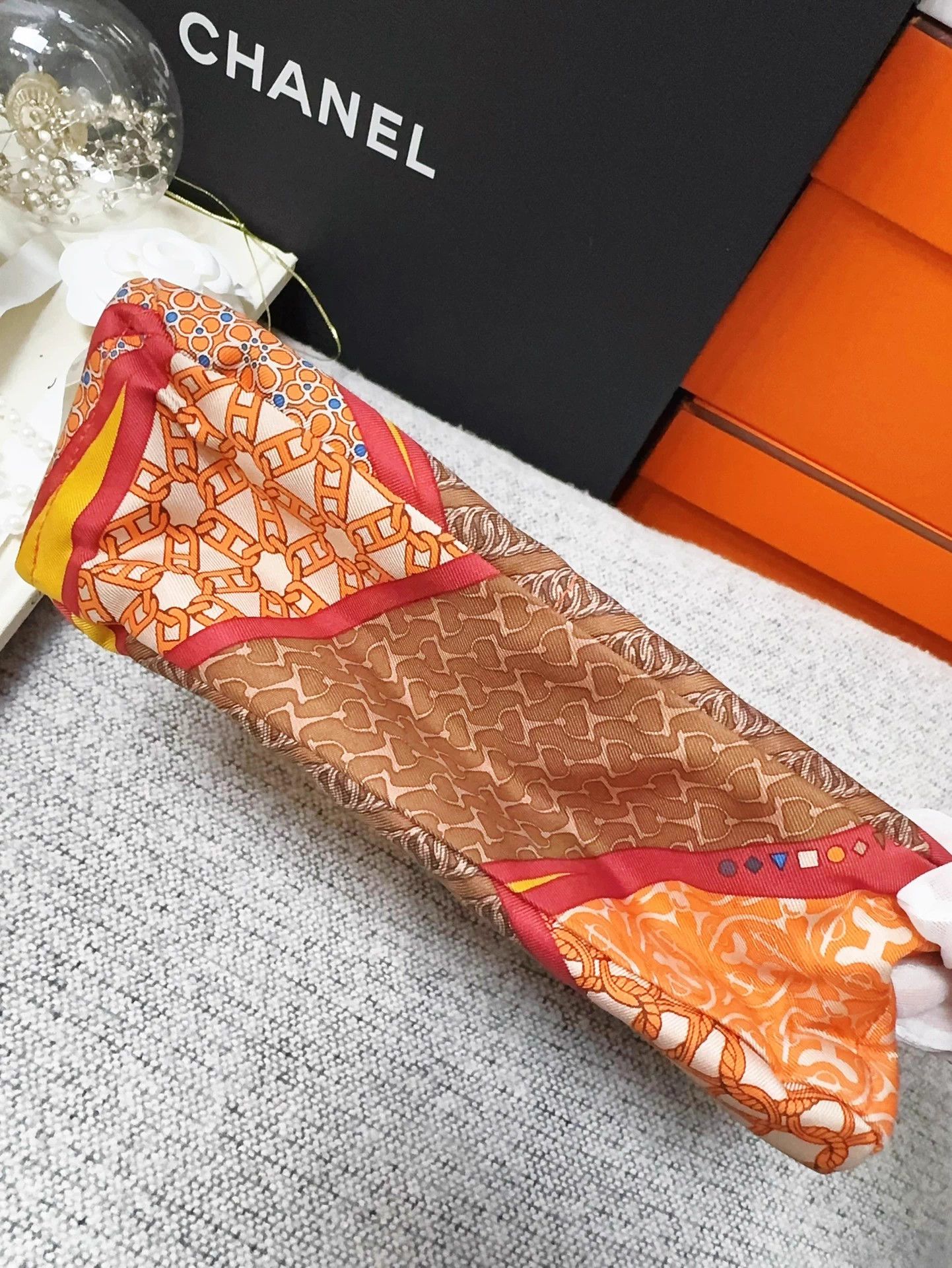 Hermes Hermes Fourbi20 Orange & Brown Silk Liner MINT Size ONE SIZE - 8 Thumbnail
