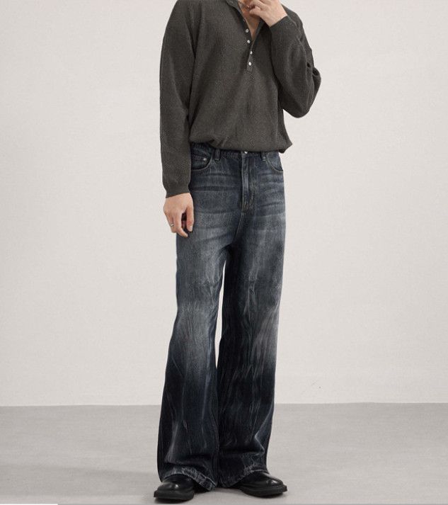 Vintage American distressed baggy men's loose wide-leg flared jeans Size US 32 / EU 48 - 2 Thumbnail