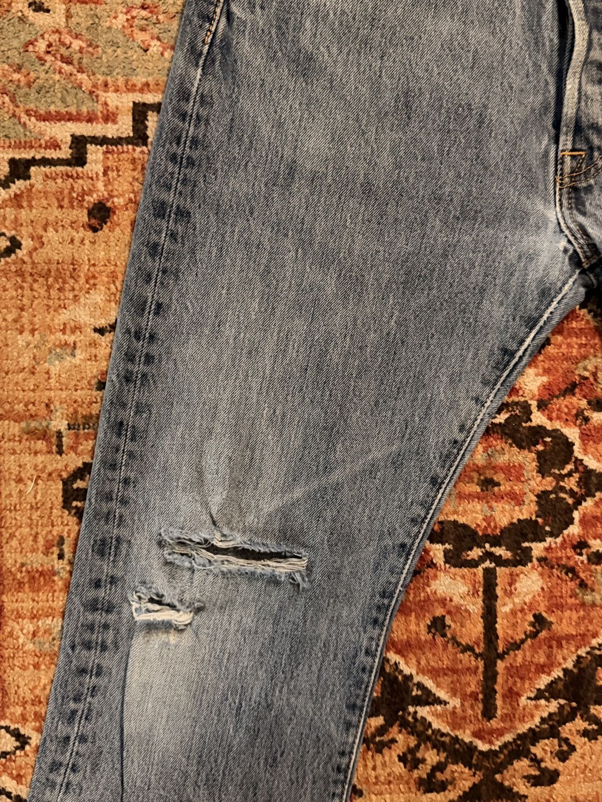 Levi's Levi's 501 Button Fly Jeans Distressed Thrashed Light Wash Size US 31 - 2 Thumbnail