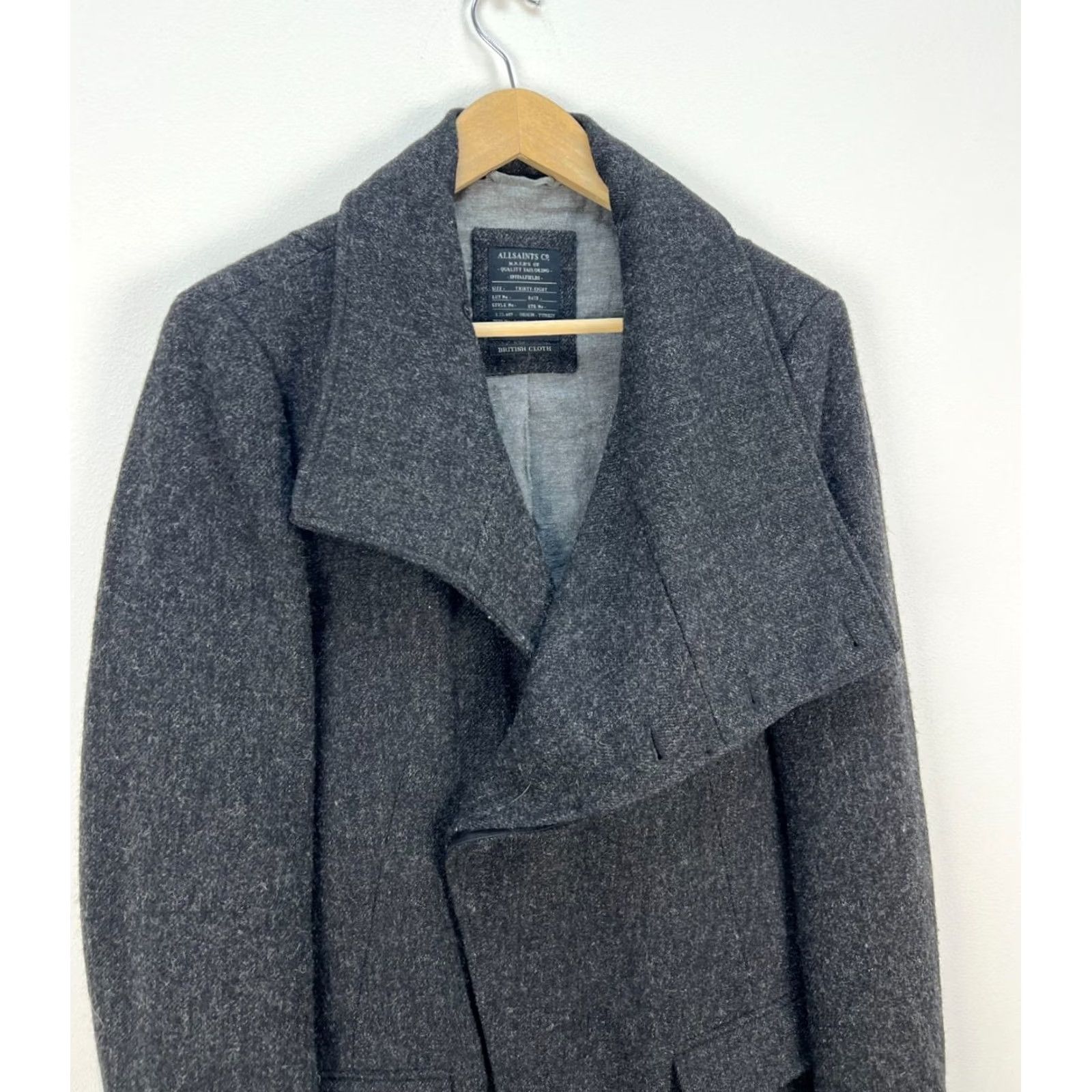 Allsaints AllSaints Compton Coat Men’s Grey 100% Wool Asymmetric Draped Jacket M Gray Wool Coat Mens Size US M / EU 48-50 / 2 - 2 Thumbnail