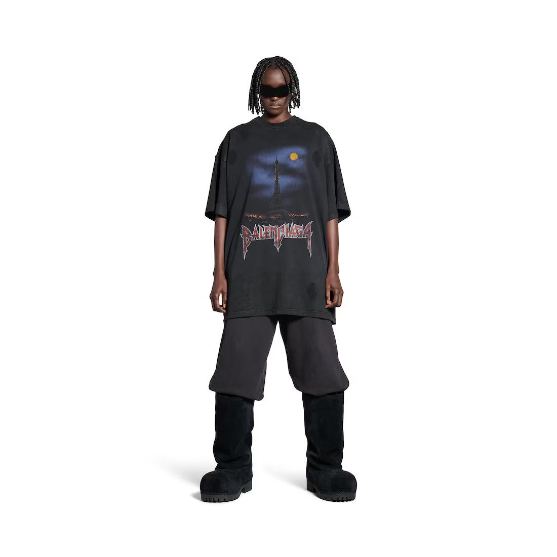Balenciaga o1srvl11e0325 Paris Moon Double Front T-Shirt Oversized Size US M / EU 48-50 / 2 - 6 Thumbnail
