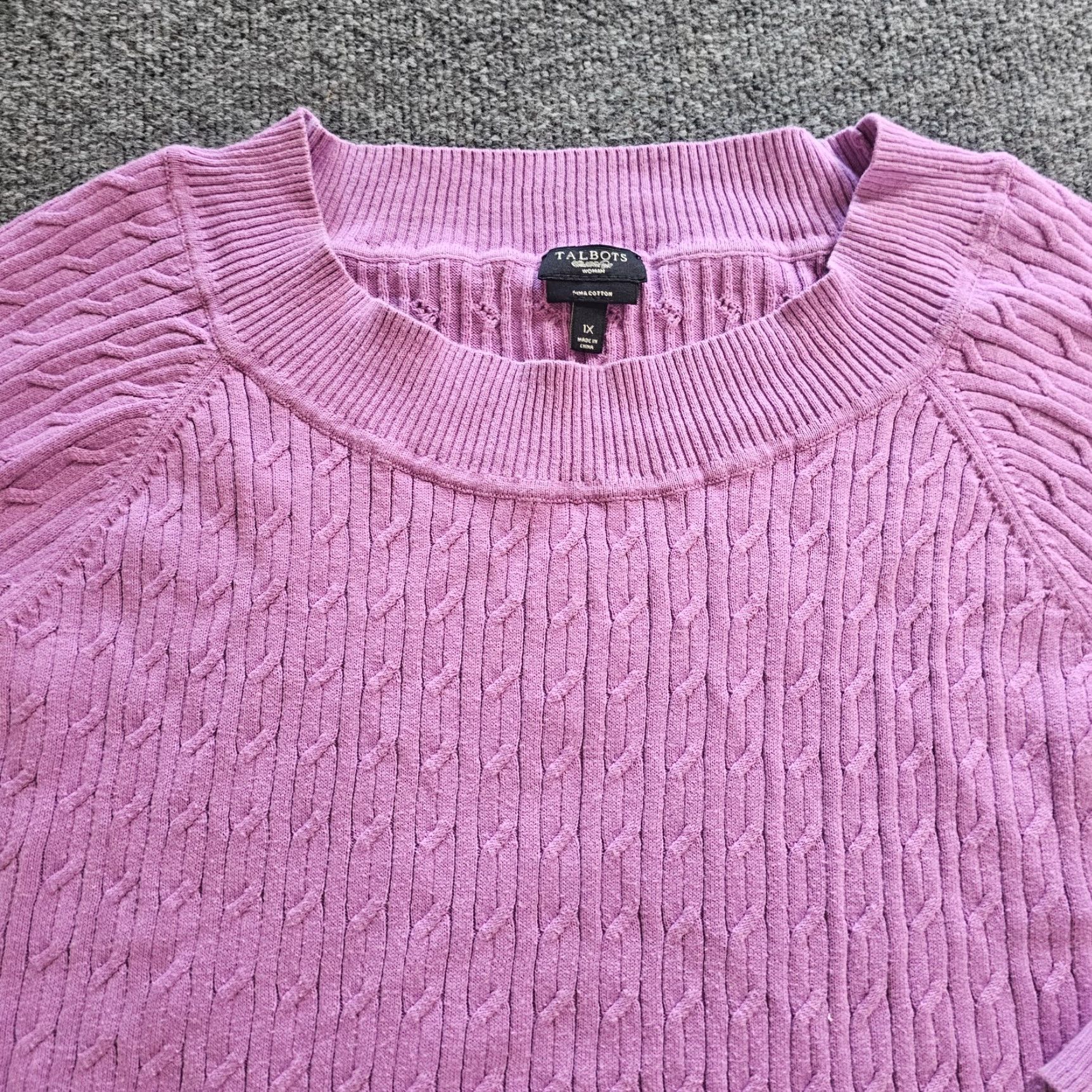 Talbots Talbots Sweater Top Womens 1X Purple Cable Knit Round Neck 3/4 Sleeve Stretch Casual Pullover Womens Size XL / US 12-14 / IT 48-50 - 2 Thumbnail