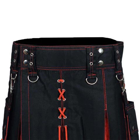 Other Fashion Utility Black Hybrid Kilt with Red Pleats and Lacing Size US 42 / EU 58 - 6 Thumbnail
