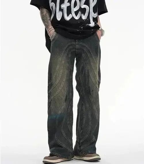 Jean VIBE Y2K Painted Circle Striped Baggy Jeans Size US 33 - 5 Thumbnail