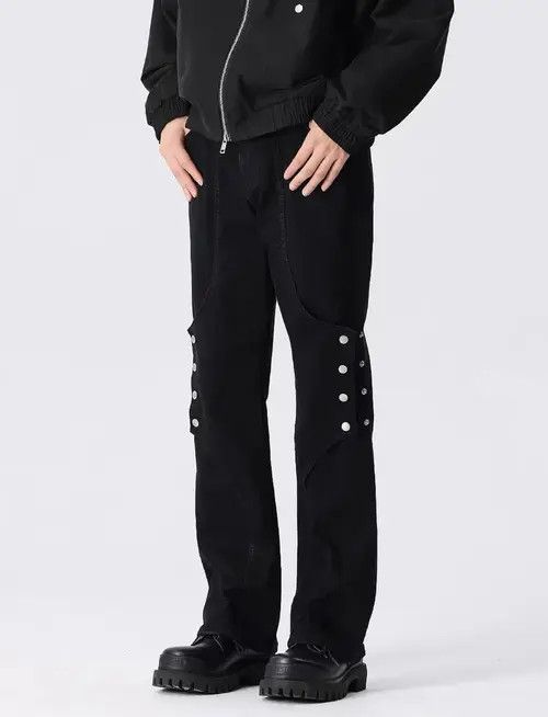 Jean Black High Street Paneled Breasted Straight Distressed Jeans Size US 30 / EU 46 - 3 Thumbnail