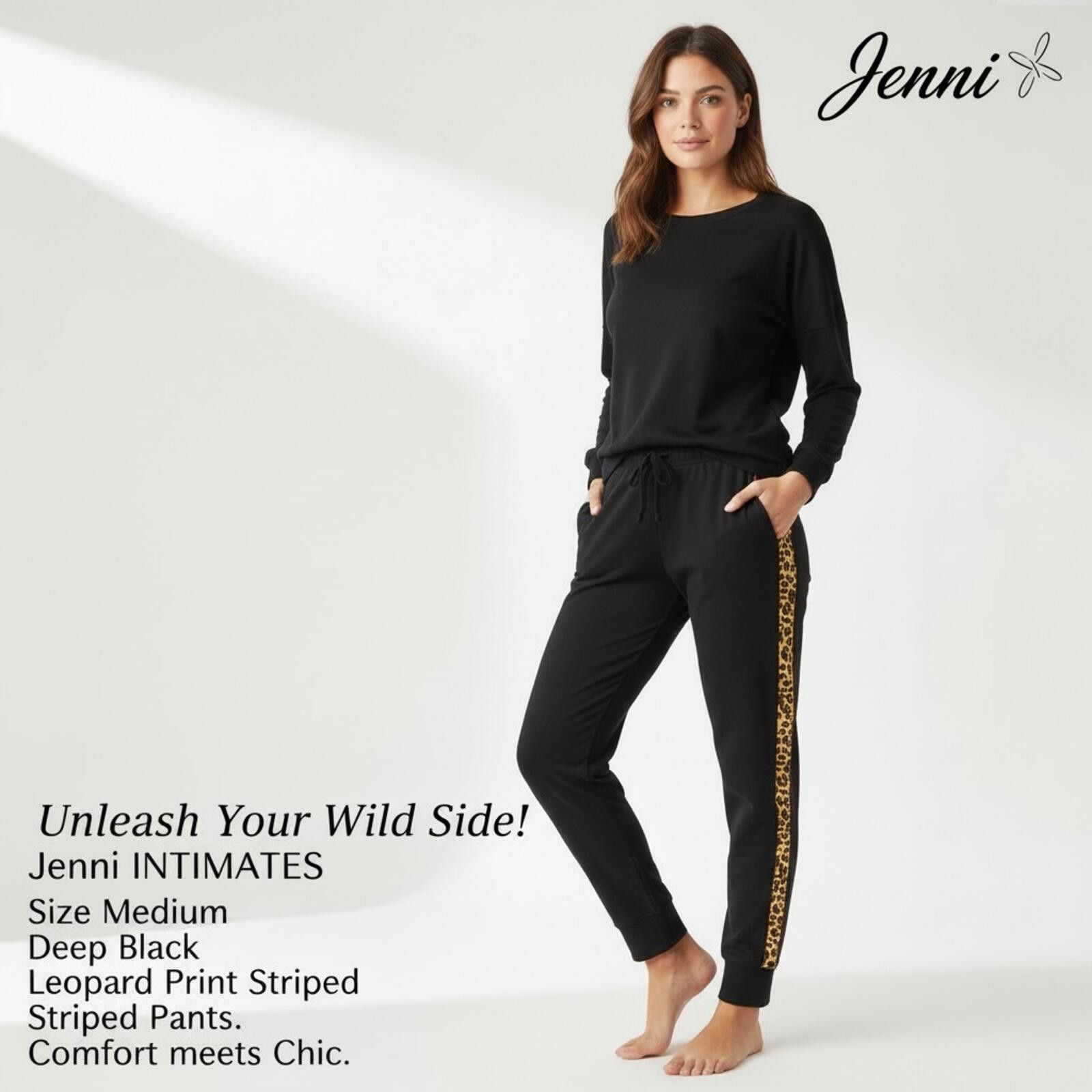 Jennifer Lopez Jenni Intimates Leopard Print Striped Black Jogger Pants - M Size 32" / US 10 / IT 46 - 1 Thumbnail