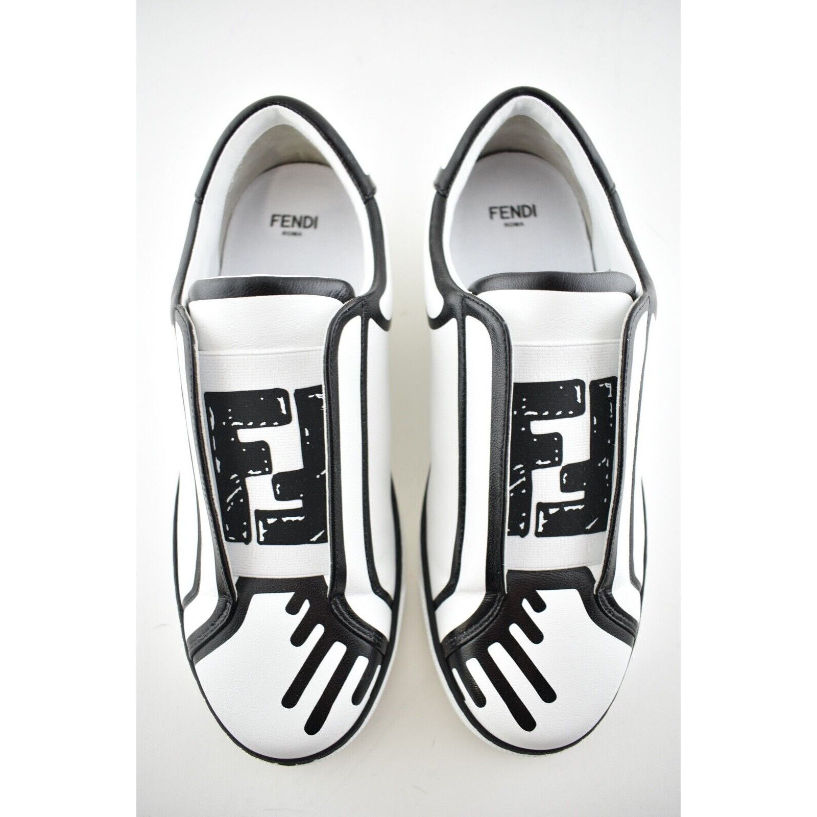 Fendi Fendi Joshua Vides Black White Leather Top Slip On Sneaker Size US 7 / IT 37 - 9 Thumbnail