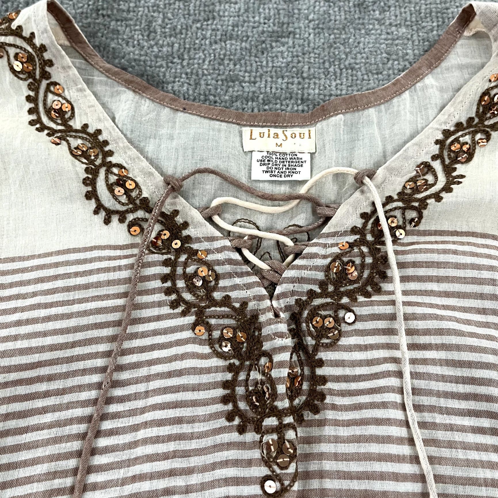 Vintage Lula Soul Women's Vintage Boho Sequin Sheer V-Neck Sleeveless Blouse Medium Brown Festival Casual Size M / US 6-8 / IT 42-44 - 3 Thumbnail