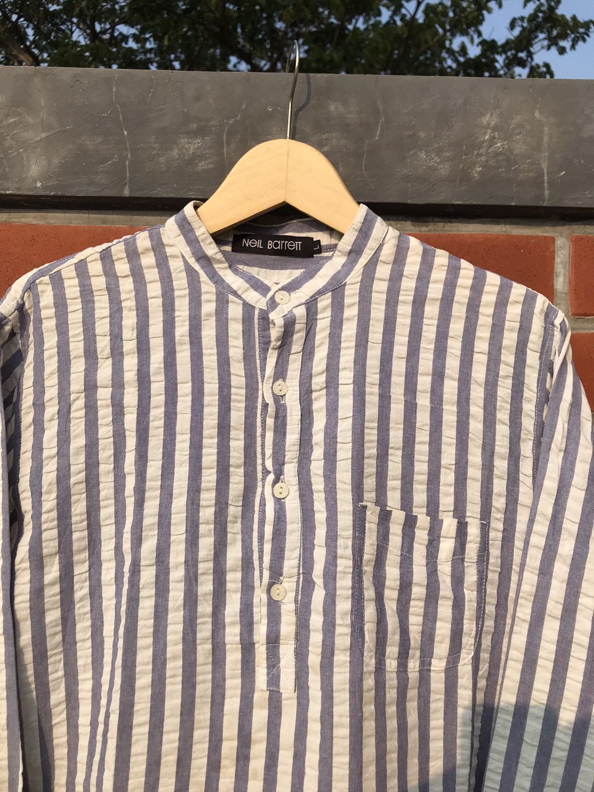 Neil Barrett × Vintage Neil Barrett Granddad blue Stripes long sleeves shirt m Size US L / EU 52-54 / 3 - 15 Thumbnail