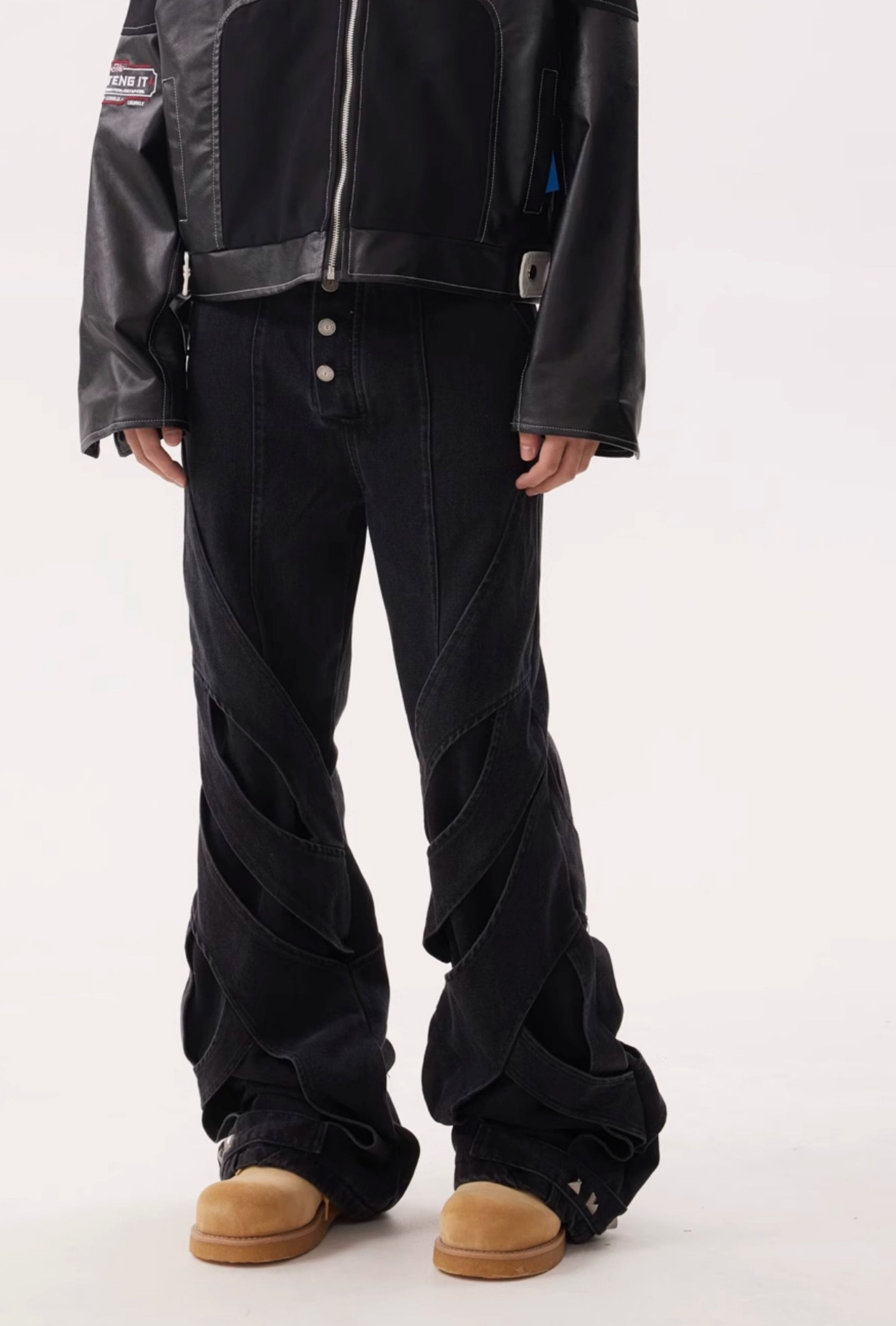 flare damage black denim opium