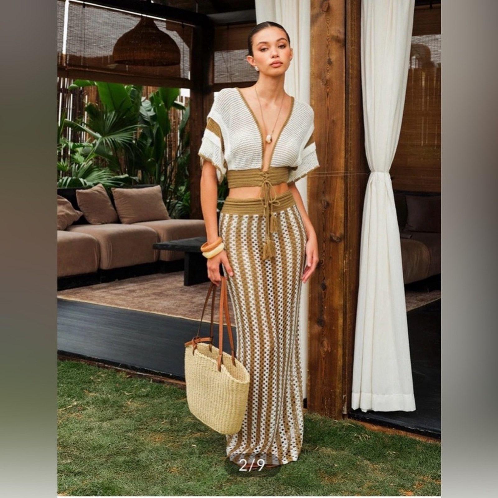 Other New Chic Crochet Maxi Skirt in Tan and White one size Size 27" / US 4 / IT 40 - 5 Thumbnail