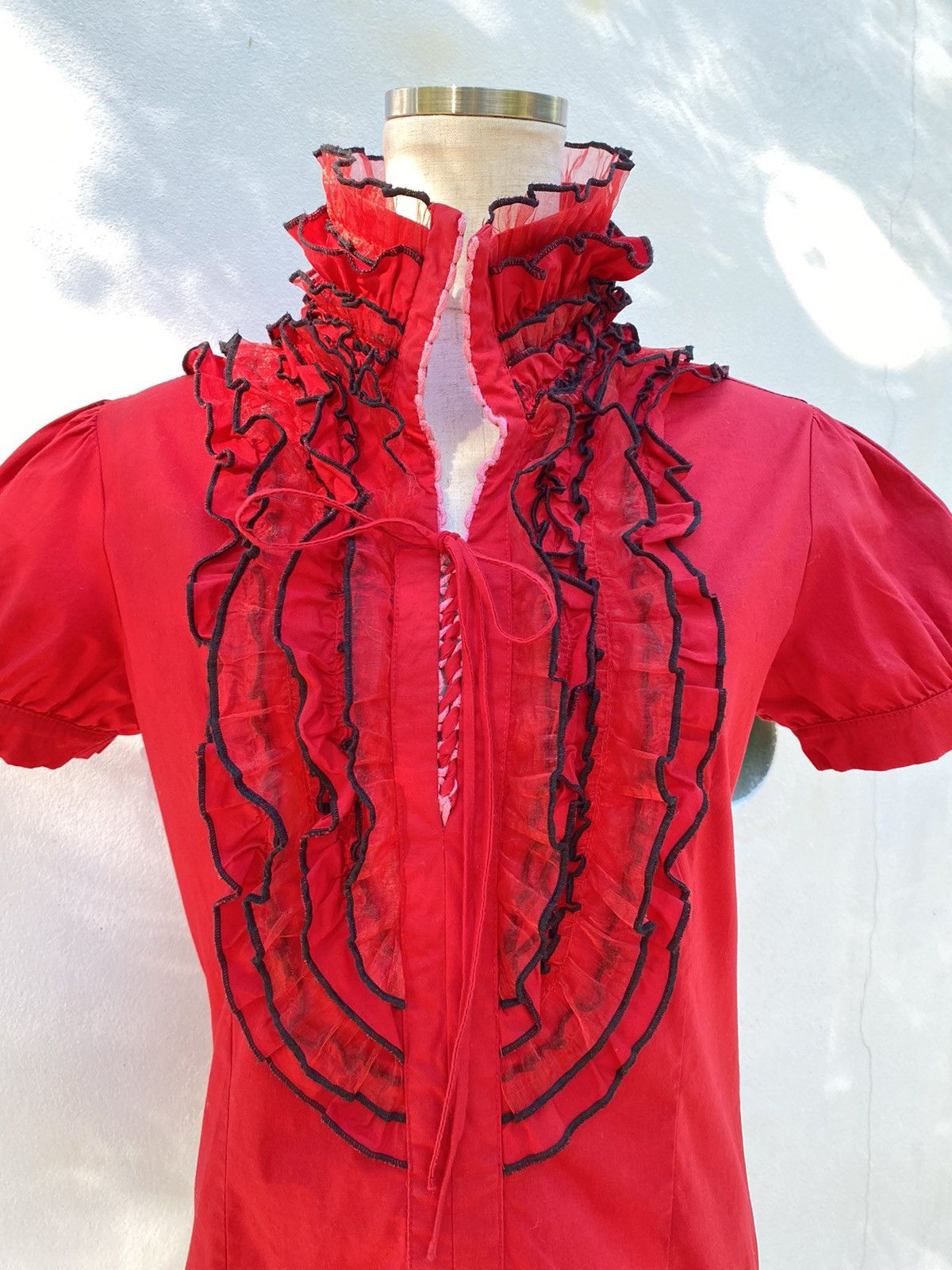 Designer × Japanese Brand Heart 2 Heart Y2K red ruffle blouse shirt Size XS / US 0-2 / IT 36-38 - 13 Thumbnail