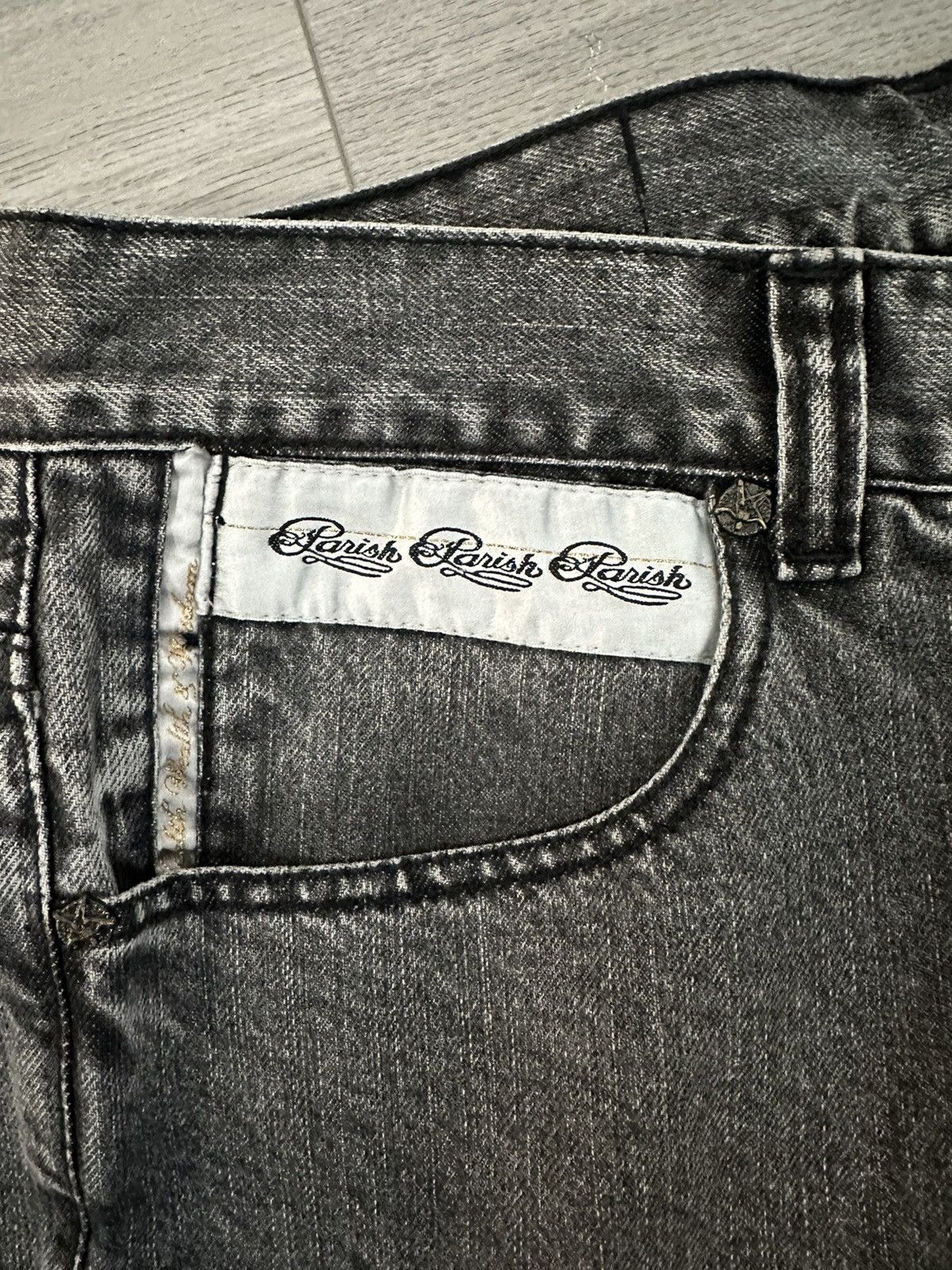 Vintage Y2K Parish Mens Gray Baggy Jean Embroidered Pocket Design Size 36" / US 14 / IT 50 - 4 Thumbnail
