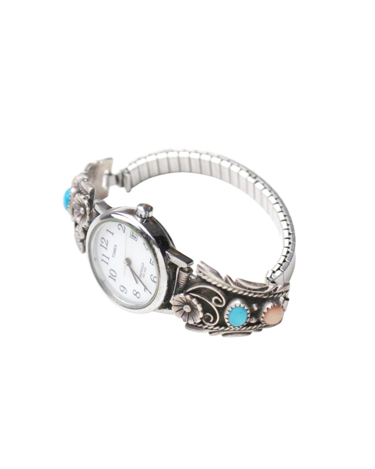 Vintage 2000S TIMEX SILVER FLORAL TURQUOISE WATCH Size ONE SIZE - 4 Thumbnail