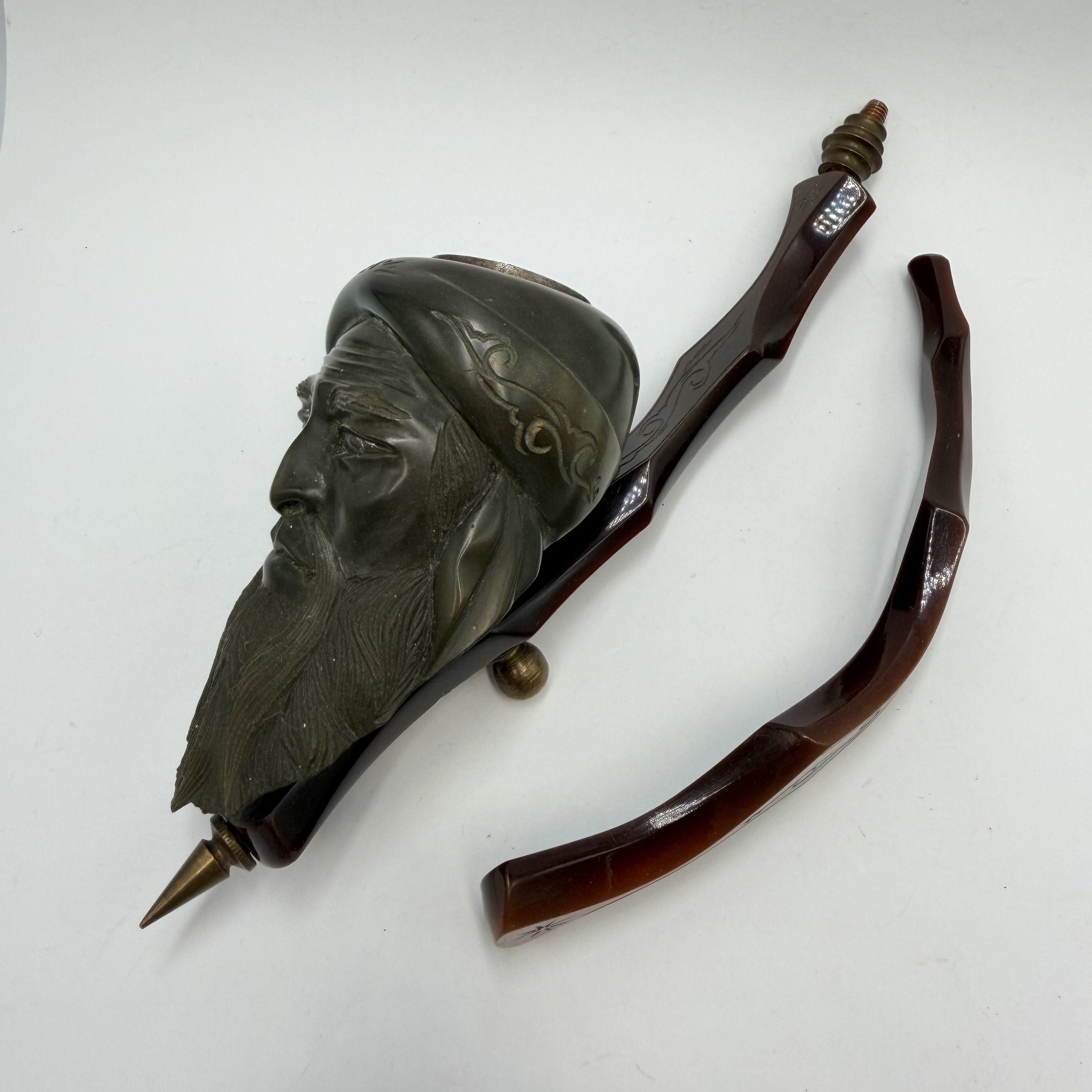 Vintage Antique Hand Carved Smoking Pipe Bearded Man Turban Bakelite Size ONE SIZE - 10 Thumbnail