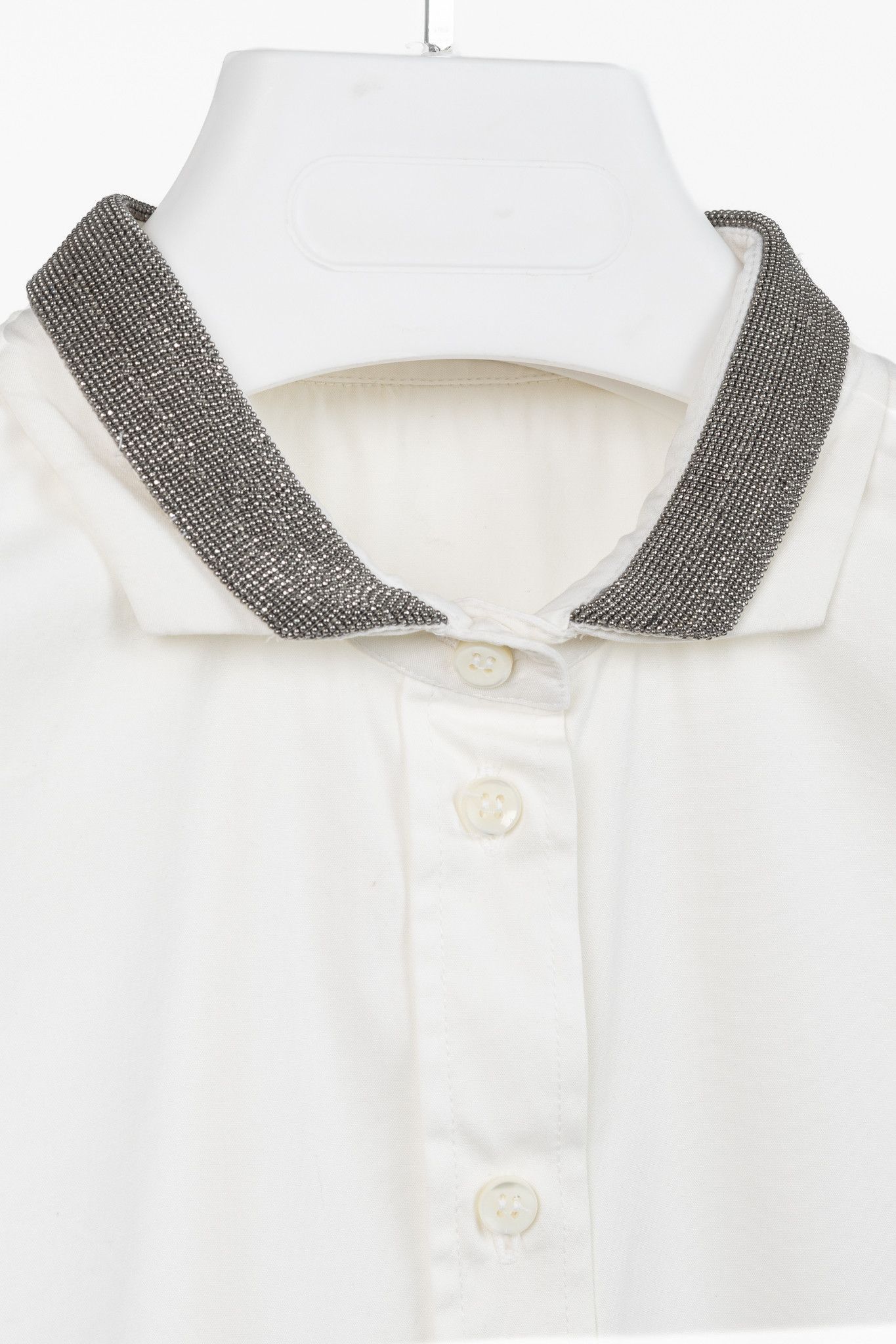 Brunello Cucinelli Brunello Cucinelli SS/17 Cotton Poplin Monili-Collar Shirt Size S / US 4 / IT 40 - 5 Thumbnail