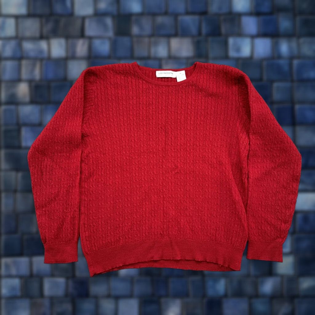 Liz Claiborne VINTAGE Liz Claiborne Women’s Red Merino Wool Blend Cable Knit Sweater Size M Size M / US 6-8 / IT 42-44 - 1 Thumbnail