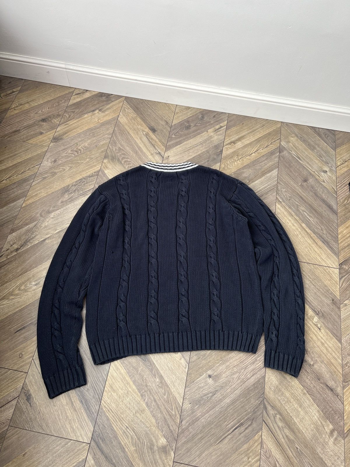 Adidas Vintage Adidas Cable Knit Sweater Navy V-Neck Logo Retro Size US XL / EU 56 / 4 - 13 Thumbnail