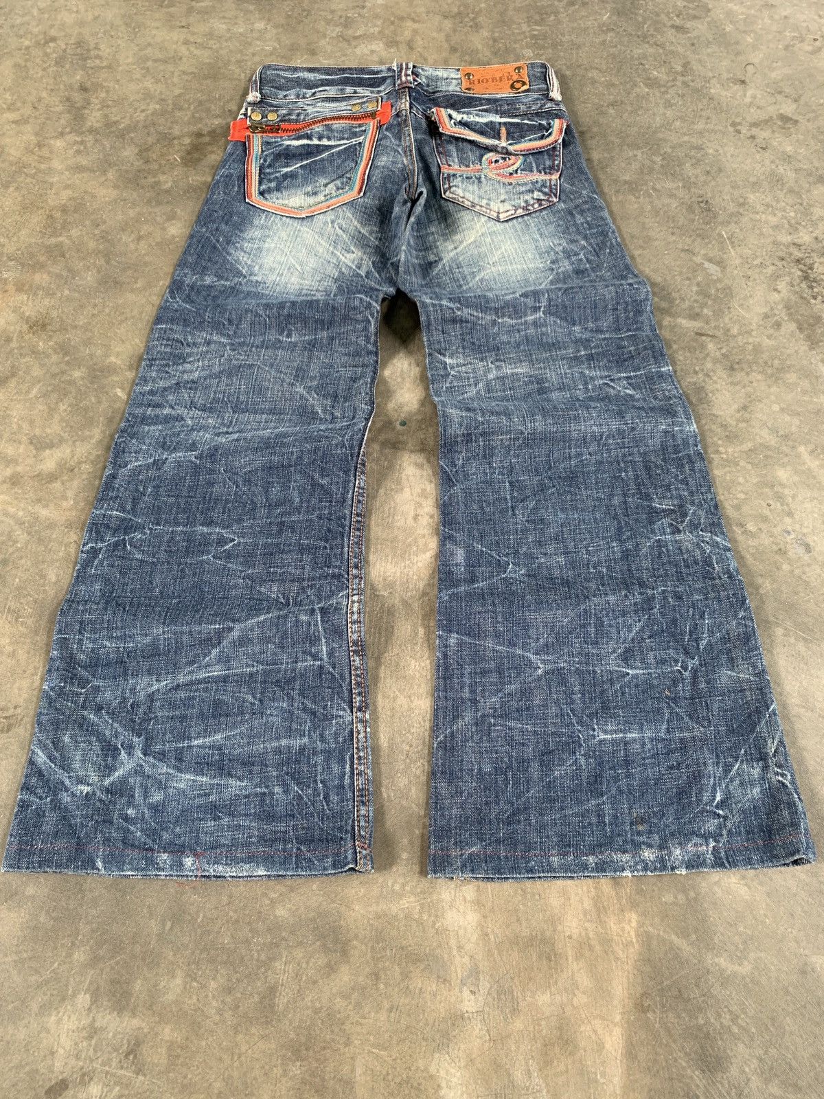 Japanese Brand Riobera whiskered fade earthquake flare jeans Size 29" - 2 Thumbnail