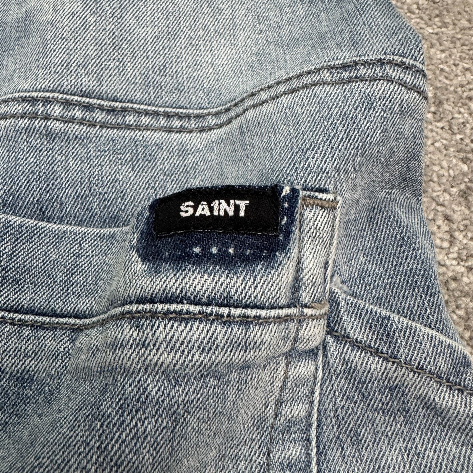 Saint Michael Saint Flight Jean Jogger Denim Mens 28 Blue Light Wash Biker Size US 28 / EU 44 - 3 Thumbnail