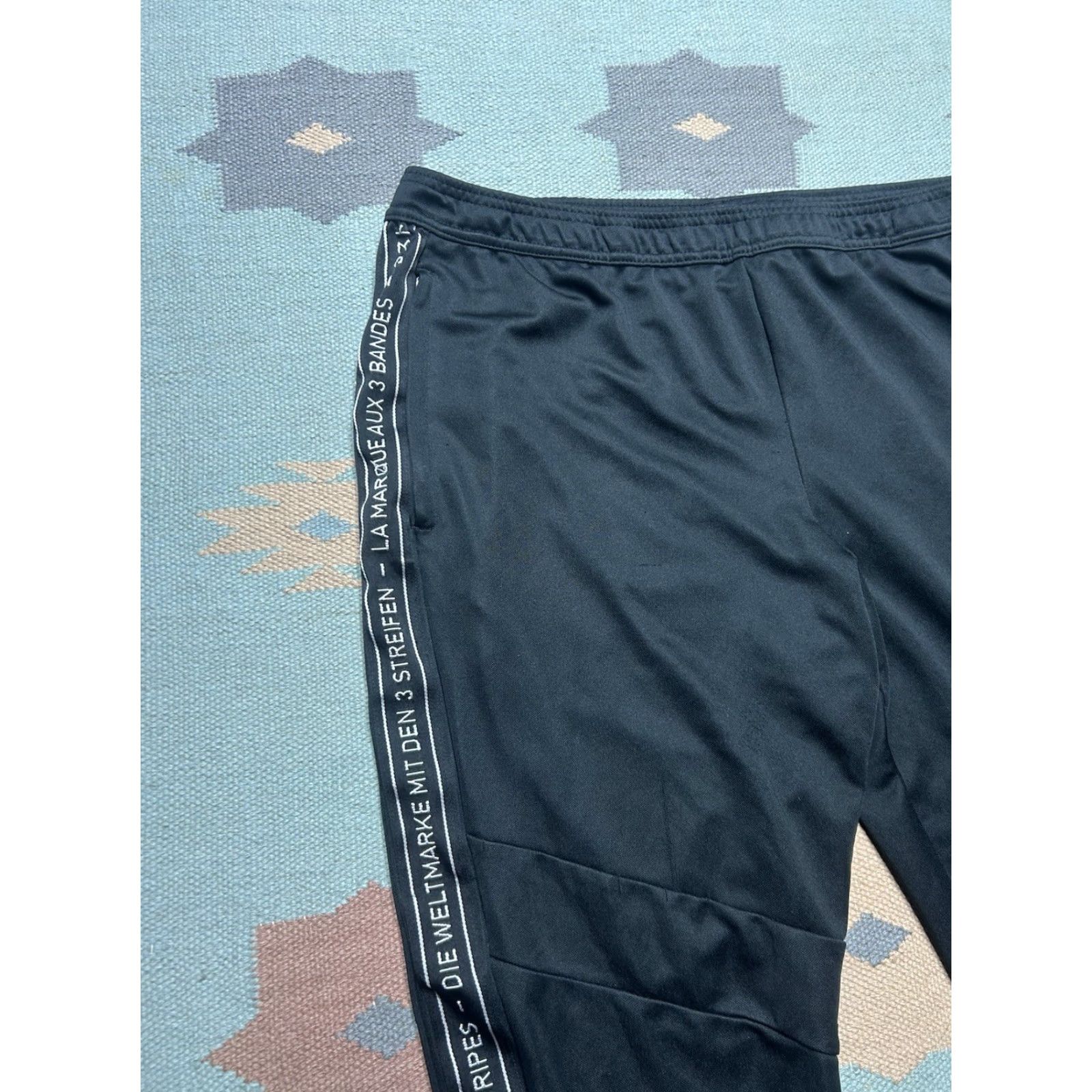 Adidas VINTAGE Adidas track pants polyester joggers black three stripes spell out men’s XL Size US 36 / EU 52 - 3 Thumbnail