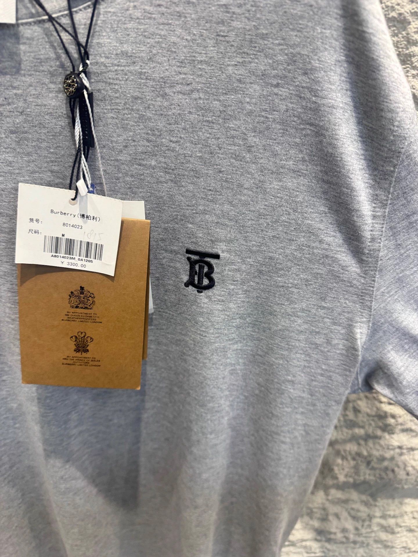 Burberry Gray TB Embroidered Short Sleeve T-Shirt