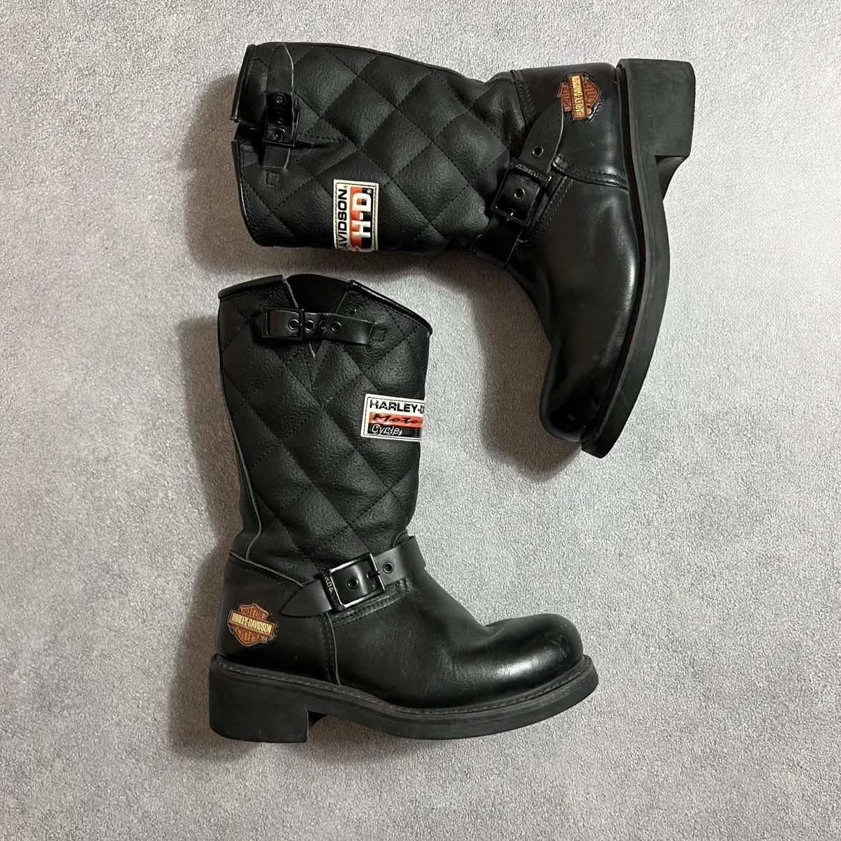 Harley Davidson 🖤 Vintage Harley-Davidson Quilted Leather Biker Boots Size US 7 / IT 37 - 2 Thumbnail