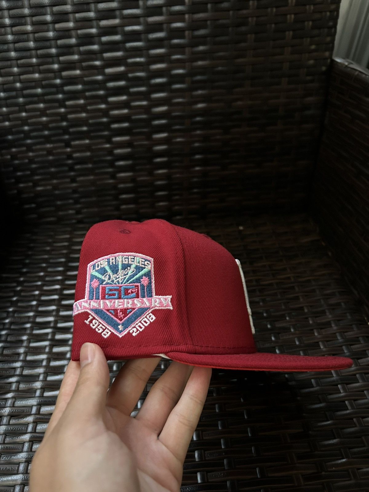 Hat Club × New Era (Sz 7 1/8) New Era 59fifty LA Dodgers Red Maroon UV 50th anv Size ONE SIZE - 2 Thumbnail