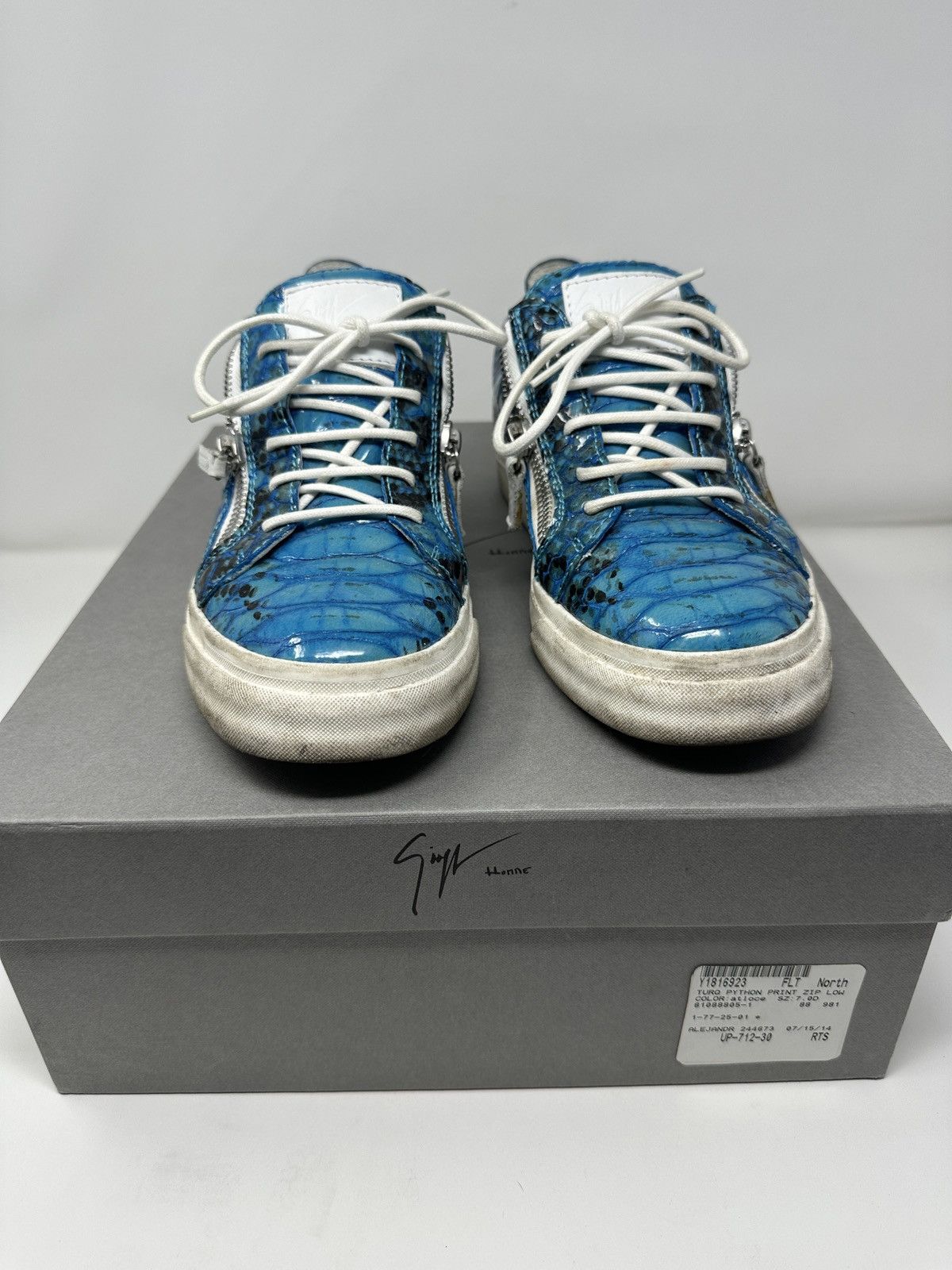 Giuseppe Zanotti Acquario Light Blue Python Print US 7