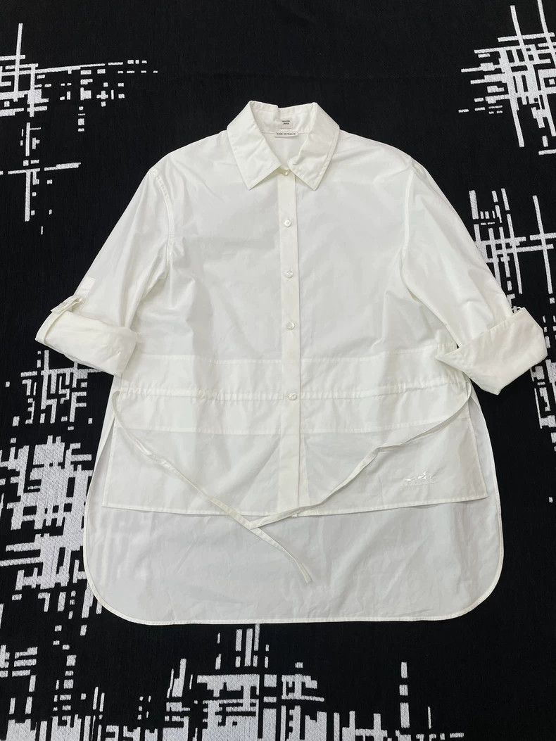 Hermes White Waist-Cinched Shirt Top