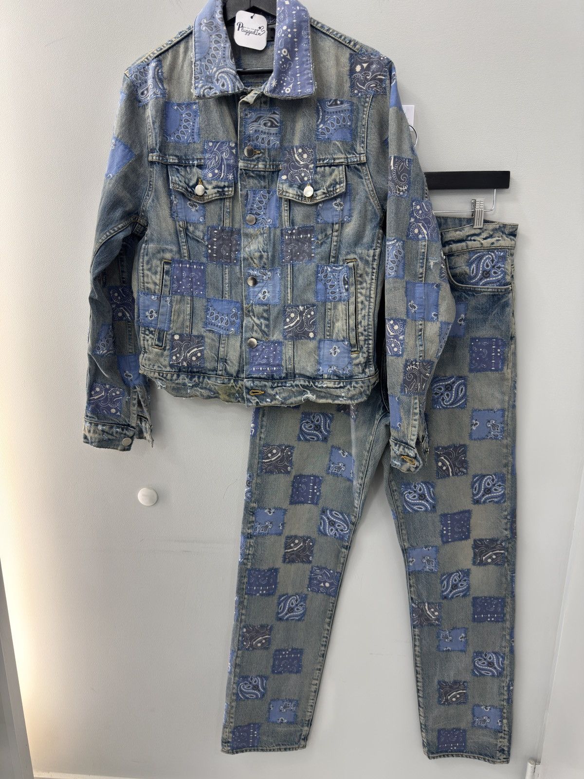 Amiri Amiri Blue Bandana Patch Denim Jacket And Pants Set Size US M / EU 48-50 / 2 - 1 Thumbnail