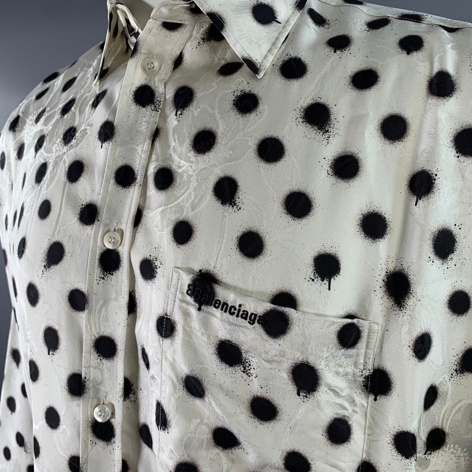 Balenciaga Size M White Black Polka Dot Viscose Silk L/S Shirt Size US M / EU 48-50 / 2 - 2 Thumbnail