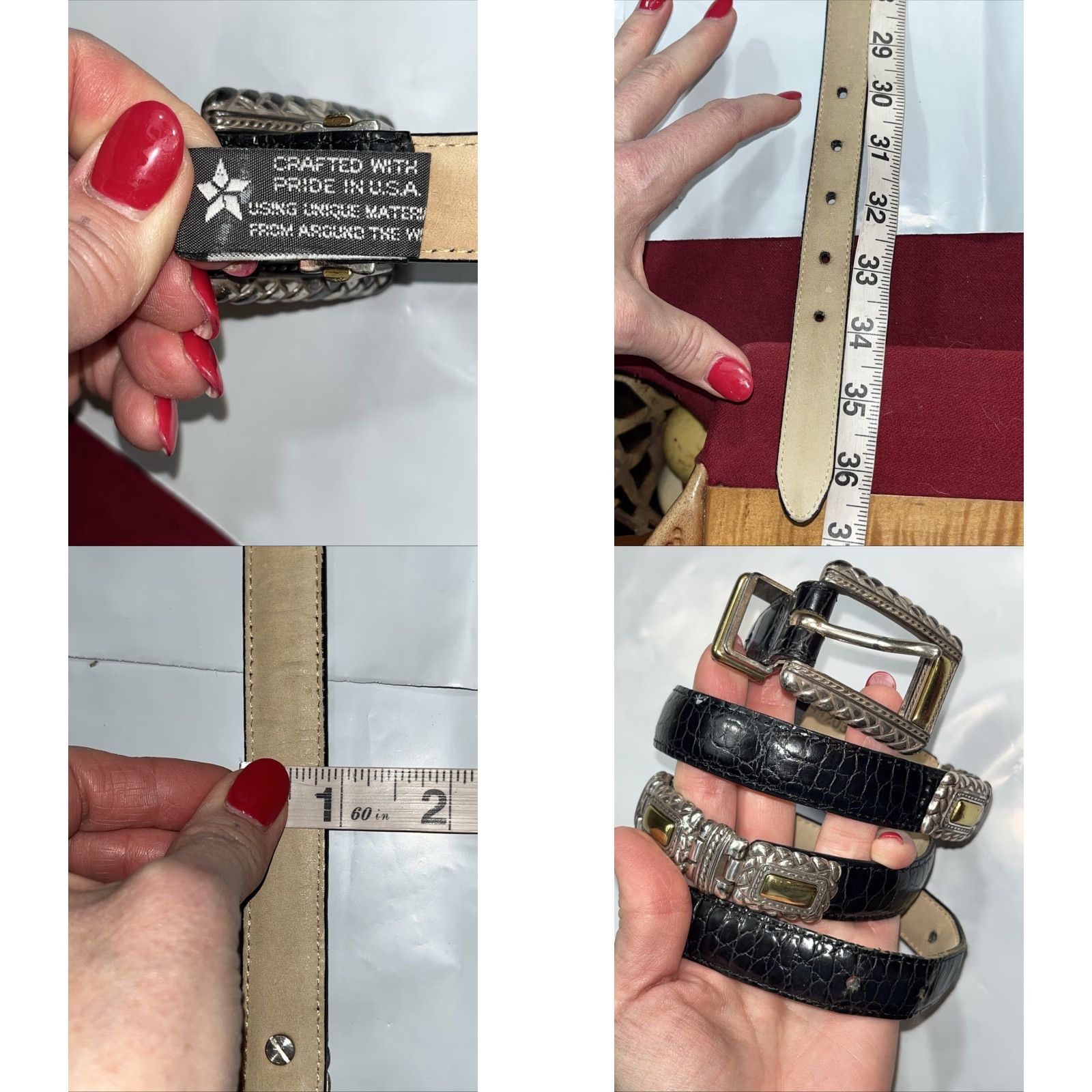 Brighton VINTAGE Brighton BELT Women Large Black Leather Croc Print Gold Silver Chain Links 44203 LRG Size ONE SIZE - 8 Thumbnail