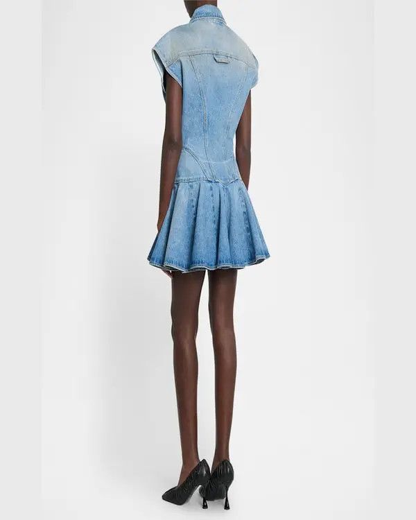 Balmain o1s1wg111025 Denim Mini Dress in Light Blue Size L / US 10 / IT 46 - 5 Thumbnail