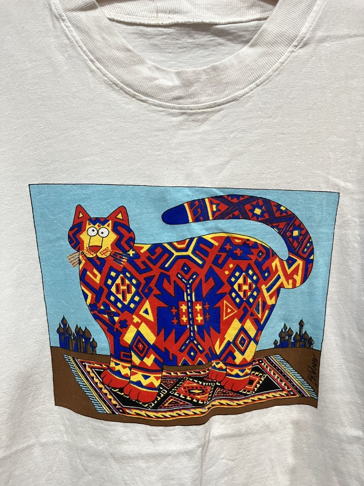 Vintage BK Liban Cat Art Boxy Tee 90s (single stitch) Size US L / EU 52-54 / 3 - 2 Thumbnail