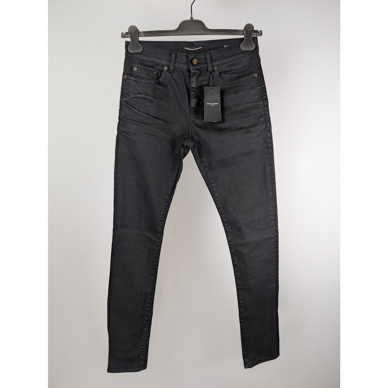 Saint Laurent Paris o1rshd1 Skinny Medium Waist Denim Jean in Black/Light Glazed Size US 29 - 9 Thumbnail