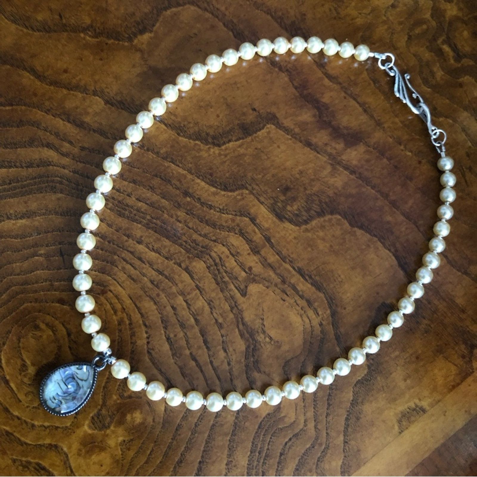 Handmade Handcrafted repurpose marble teardrop Pearl necklace Size ONE SIZE - 8 Thumbnail