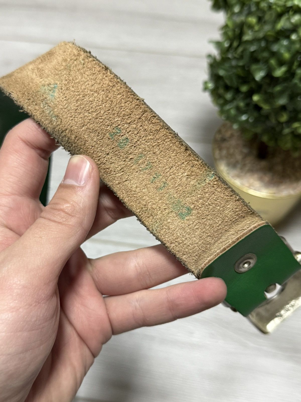 Levi's Levis RARE vintage all green avant-garde leather belt eb0 Size ONE SIZE - 4 Thumbnail