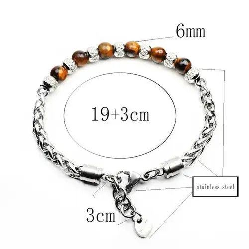 Handmade 6mm Brown Stone Beads Stainless Steel Bracelet Size ONE SIZE - 3 Thumbnail