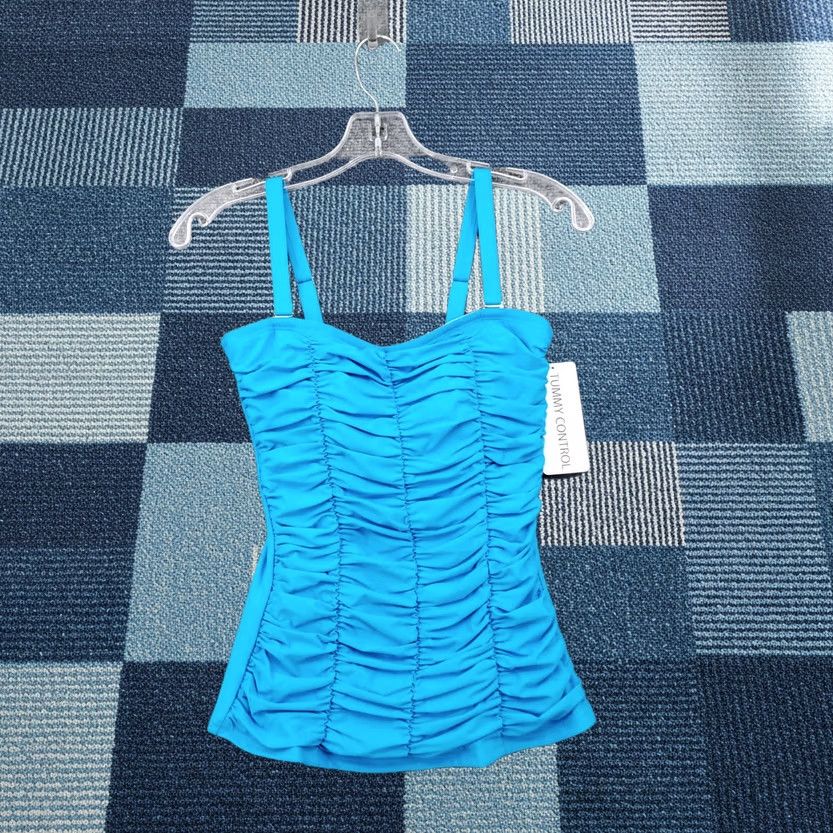 Vintage Togs Tankini Womens 6 Blue Swimwear Padded Rusching Tummy Control NWT Size ONE SIZE - 1 Thumbnail