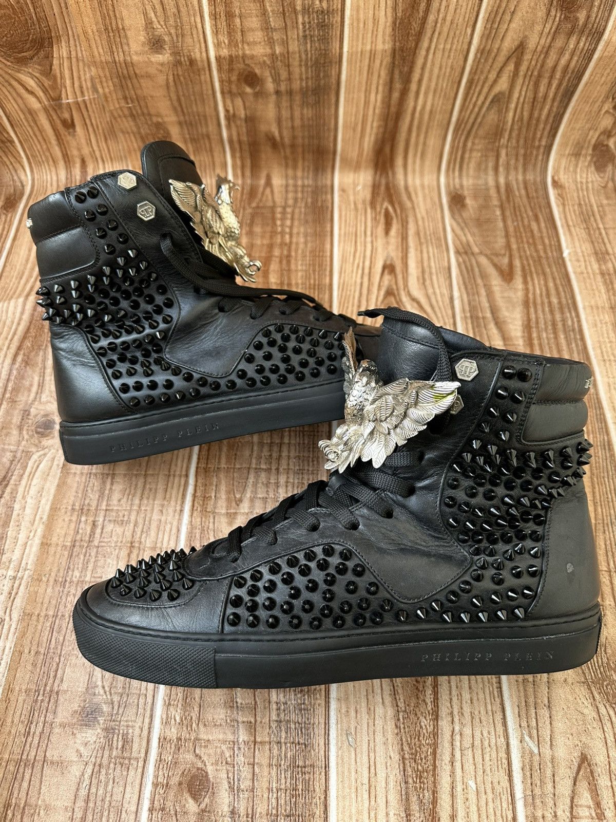 Philipp Plein Phillip Plein Black Leather Studded Hightops / Eagle Size US 10 / EU 43 - 10 Thumbnail
