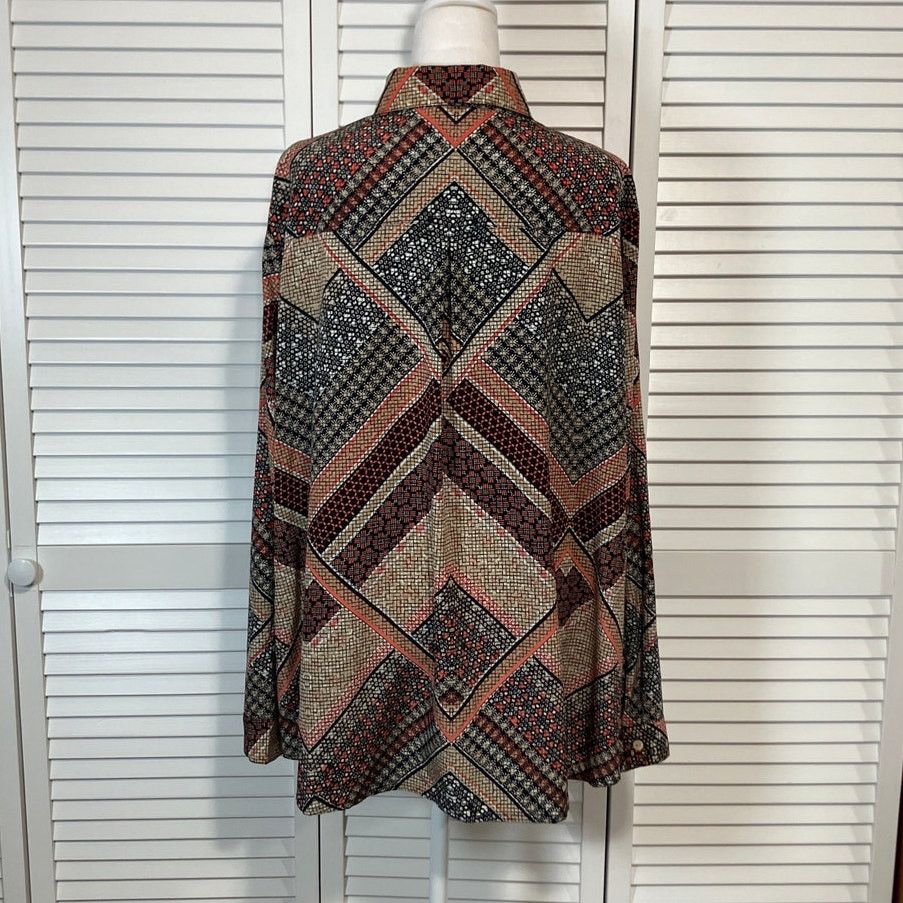 Other Allison Daley Patchwork Collared Long Sleeve Blouse Women 3X Size 3XL / US 20-22 - 2 Thumbnail