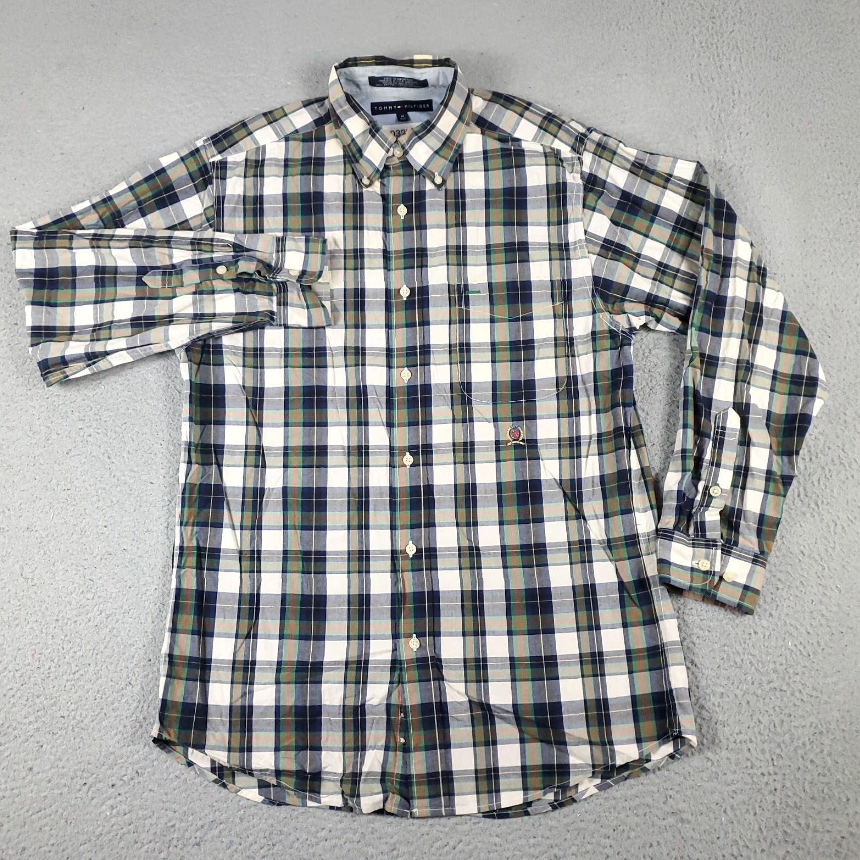 Tommy Hilfiger Tommy Hilfiger Shirt Mens Medium Gray Blue Plaid Button-Up Long Sleeve Casual Classic Preppy - Adult M Blue Mens Button-Down Size US M / EU 48-50 / 2 - 3 Thumbnail