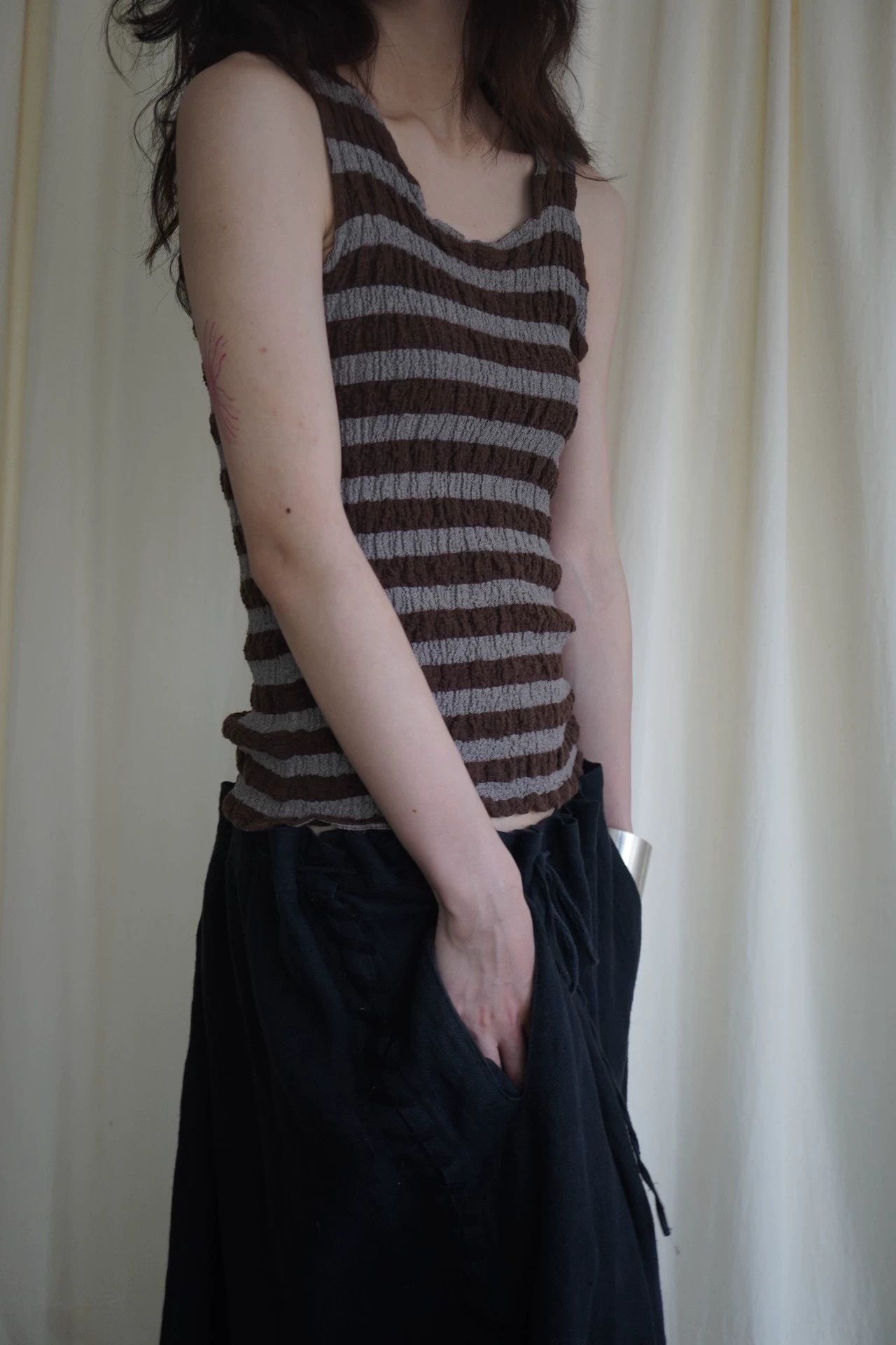 Issey Miyake Issey Miyake me 2000s Pleated Gray-Brown Striped Vest Size ONE SIZE - 6 Thumbnail