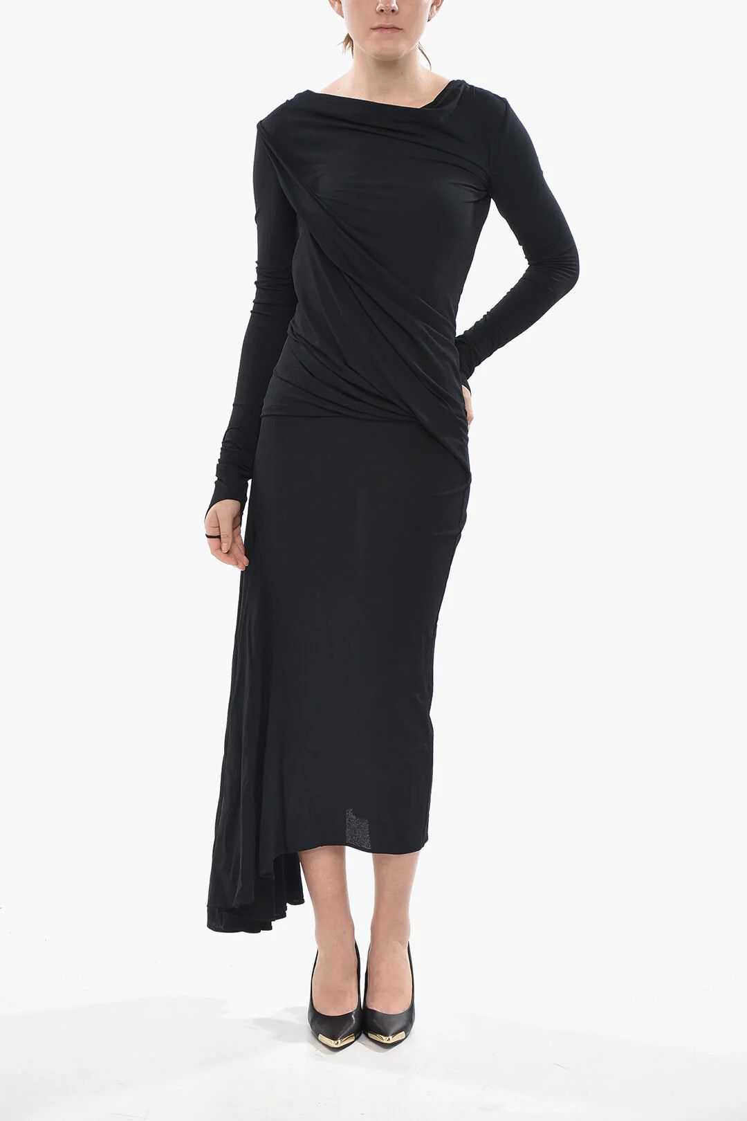Givenchy og1mm0326 Draped-Fabric Asymmetric Dress in Black Size S / US 4 / IT 40 - 1 Thumbnail