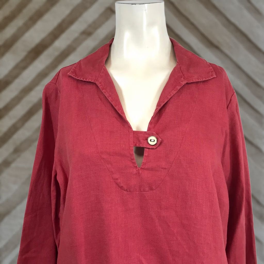 Vintage HOT COTTON Tunic Top 3/4 Sleeve Red Linen Womens M Size M / US 6-8 / IT 42-44 - 1 Thumbnail