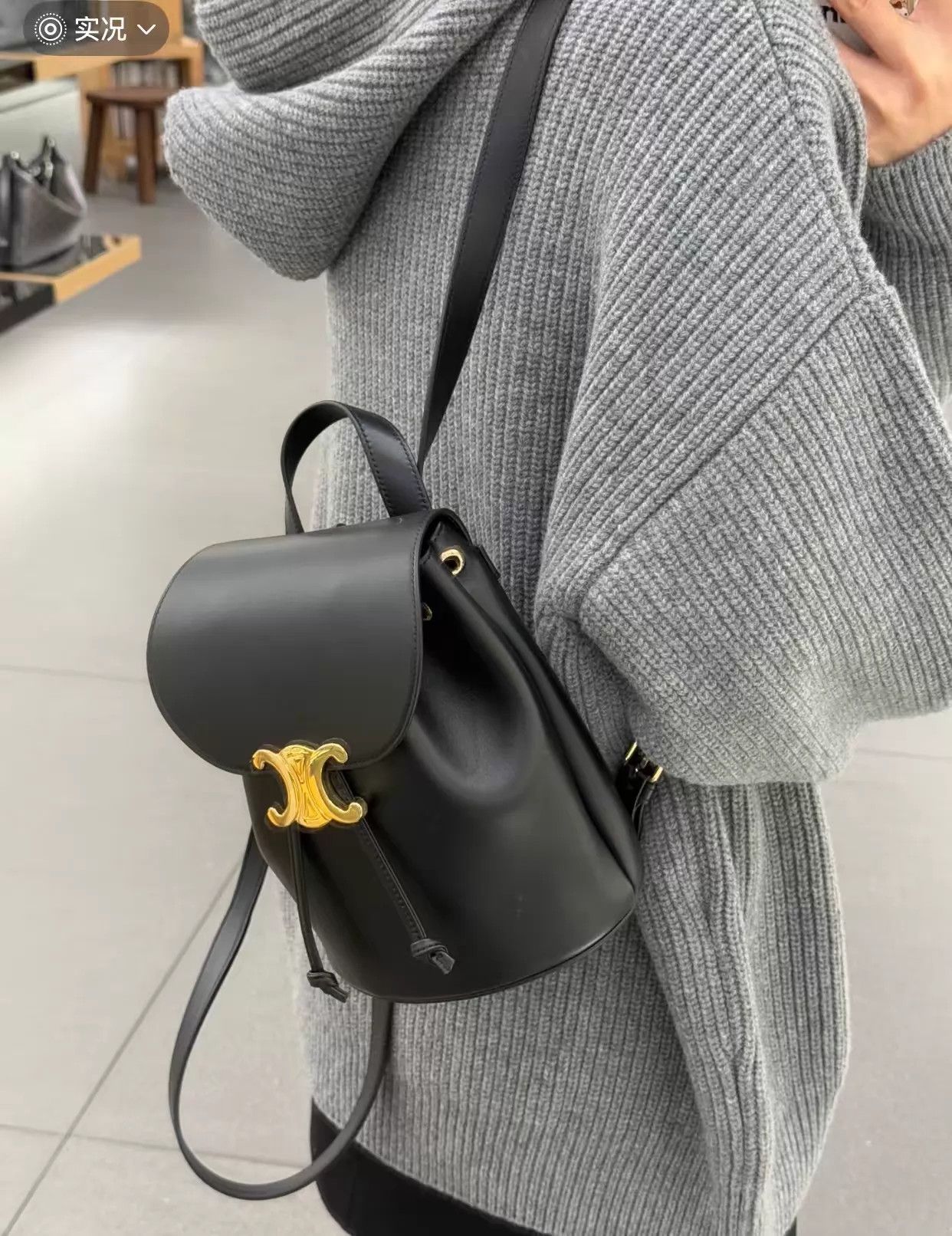 Celine CELINE Triomphe Black Bucket Backpack Gold Dust Bag 24 Size ONE SIZE - 5 Thumbnail