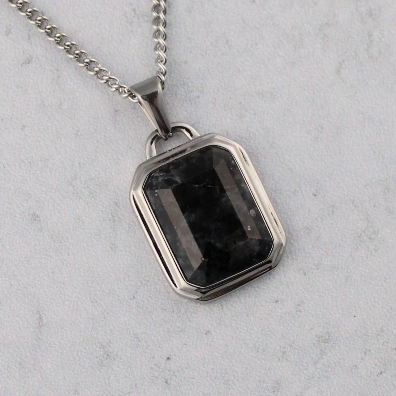 Jewelry Silver Black Spectrolite Pendant Necklace Size ONE SIZE - 3 Thumbnail